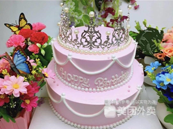 【双层】创意漂亮镶边女神珍珠皇冠生日蛋糕12 8寸.jpg